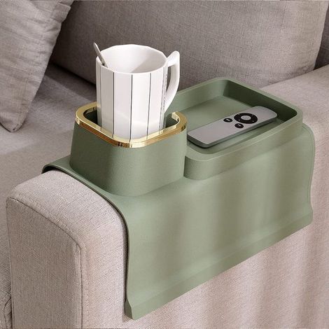 Porte-Gobelet Canapé – Plateau Silicone Anti-Déversement – Vert Olive – Pour Télécommande, Snacks, Téléphone (1/5)