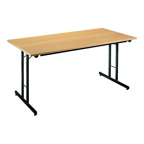 Table multi-usages pliante L 160 x P 80 cm - plateau hêtre piètement noir - Maxiburo