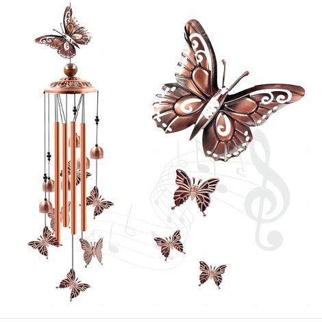 Carillon à Vent Papillon Aluminium 4 Tubes Décoratif Cadeau Idéal (1/5)