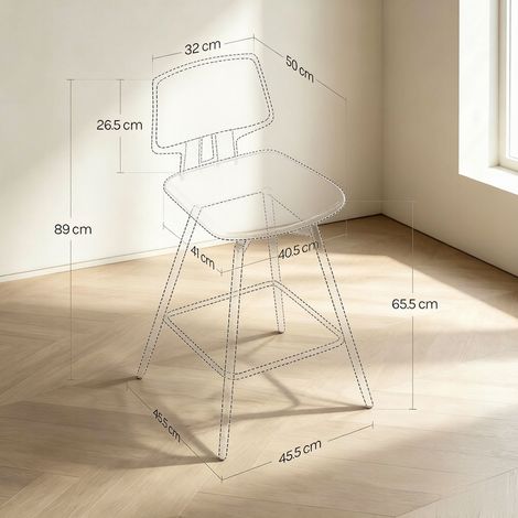 Tabourets de bar noirs en cuir synthétique avec dossier ergonomique et repose-pieds, lot de 2 (1/5)