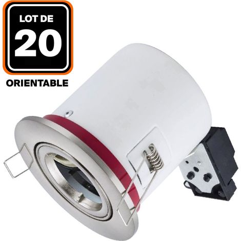 Europalamp – Lot de 20 supports de spot orientables en inox – Douille GU10 – Label BBC pour isolation thermique – Installation rapide sans démontage (1/2)