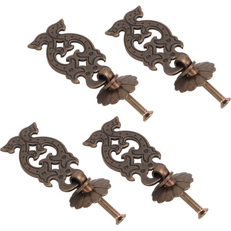 Set aus 4 antiken Messing-Möbelgriffen, Vintage-Stil, dicke Bronze, symmetrisches Muster, Selbstmontage erforderlich. (1/5)
