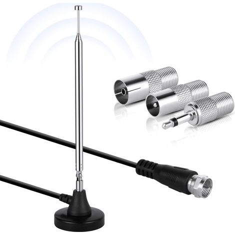 Antenne Radio FM Dab, 75Ohm Antenne FM Télescopique Intérieur avec 3 adaptateurs, avec Base Magnétique et Câble d'extension de 3m, Rotation à 180 degrés, Home Cinéma pour réception Radio stéréo (1/5)