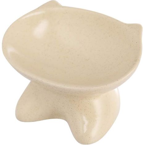 Beige Céramique Gamelle pour Chat avec Support surélevé, pour Chats et Chiens de Petite Taille (1/5)