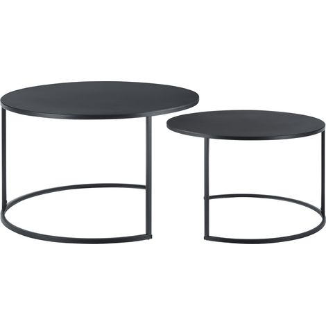 Set di 2 tavolini bassi rotondi impilabili in metallo nero 030008530