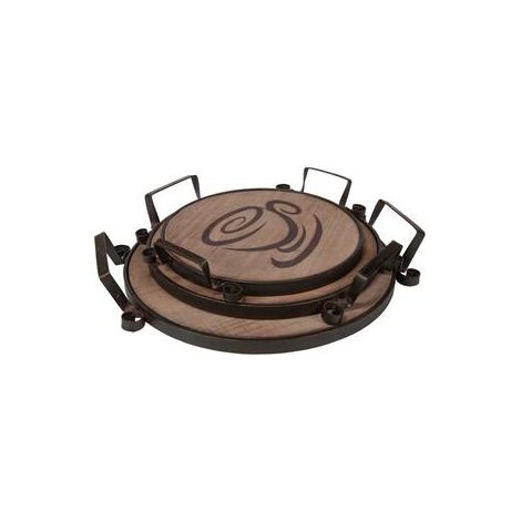 Bandejas de madera y metal set 3 pzas envejecido marrón 46x39x7-40x34x6-34x29x5,5h cm