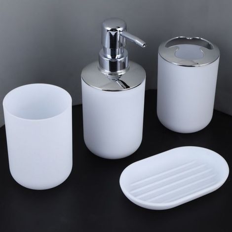 4 pièces/ensemble Kit de salle de bain accessoire bouteille de Lotion en plastique tasse de rangement rinçage savon plat bl (1/4)