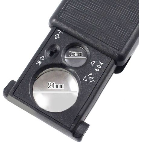 Loupe bijoux 30X 60X avec LED et lampe UV, grossissement pour observation pierres minéraux et pièces de monnaie, pliable (1/5)