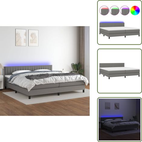 Sommier à lattes de lit et matelas et LED Gris foncé 200x200 cm - Sommier Tapissier - Lit Plateforme - Lit Avec Led - Matelas À Ressorts Ensachés - Têtière Ajustable (1/5)