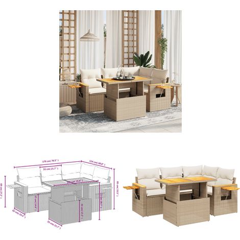 5-tlg. Garten-Sofagarnitur mit Kissen Beige Poly Rattan - Gartenmöbel Set - PE-Rattan Möbel - Outdoor Lounge - Garten Sofa - Balkon Möbel - Home & Living (1/3)
