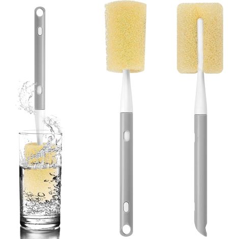 Goupillon Gourde 2 Pièces Goupillon Bouteille Réglable 29 à 38 cm Brosse éponge en nid d'abeille, Brosse Bouteille, pour Bouteilles Verres Carafes Chaudières Verres à Vin Assiettes Bols (1/5)