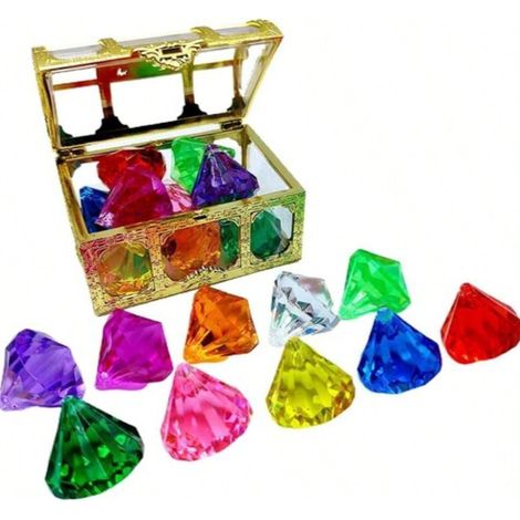 10-teiliges Set aus Tauch-Edelsteinen für den Pool, großes, farbenfrohes Diamanten-Set mit Piratenschatzkiste, Wasserspielzeug zum Tauchen für Kinder im Schwimmbad