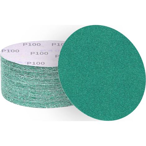 Disques abrasifs 150 mm grain 100, papier abrasif en alumine calcinée, revêtement abrasif antiadhésif pour ponceuse orbitale (50 pièces) (1/5)
