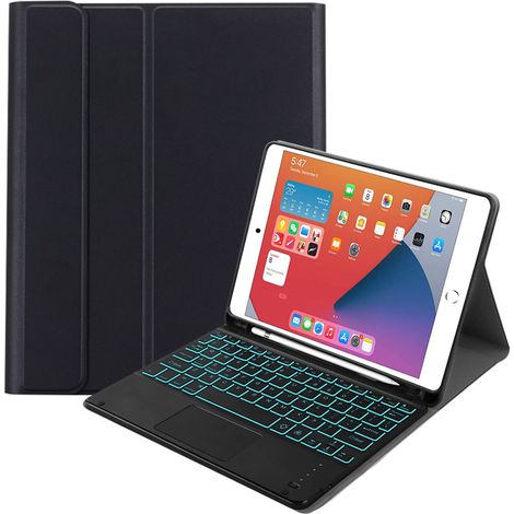 Étui clavier avec pavé tactile pour iPad 2018/2017/Air/Air 2/Pro 9,7 pouces/iPad 5 et 6, avec clavier Bluetooth sans fil détachable et porte-crayon intégré. (1/5)
