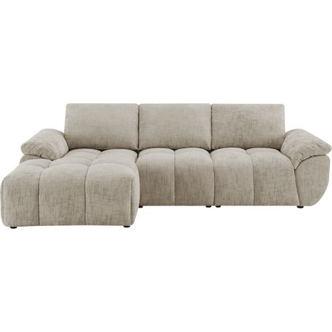 Deco In Paris – Canapé d’angle relax électrique en velours chiné taupe – Assise généreuse – Dossier haut pour maintien – Accoudoirs larges – Confort optimal