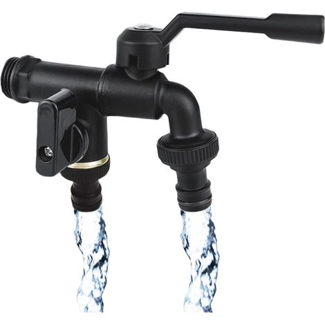 Robinet de Jardin à Double Sortie, Répartiteur de Tuyau en Laiton Inoxydable 2 Voies avec Entrée 1/2 et 2 Sorties 3/4 Pouces, Kit de Robinet Extérieur pour Jardin, Maison, Industrie (1/5)