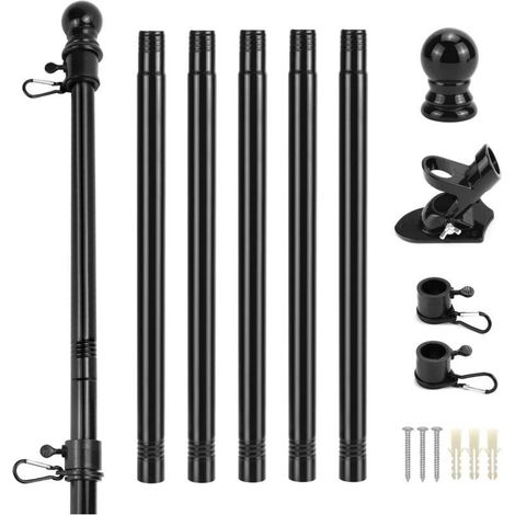 Kit de Porte Drapeau Extérieur - Mat Drapeau Métallique 180 cm avec Support Mural, Tête de Coude e Anneau de Rotation - Suspension 45°/90° - Longueur Ajustable-x (1/5)