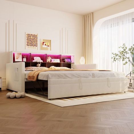 lit gigogne 90x190, gain d'espace canapé gigogne, rangement intégré, couchage d'appoint 180, LED intégrée, ports USB (1/5)