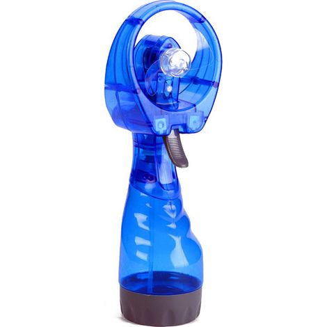 Mini ventilador de mano, ventilación, portátil, rociador de agua, modo cuello, funcionamiento con pilas, azul (1/5)