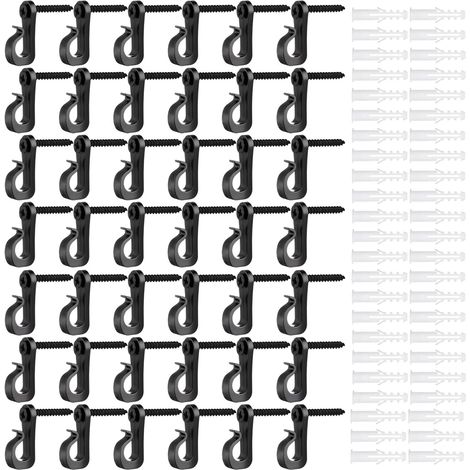 50 crochets à vis, plastique, noir, avec vis, pour rangement (1/5)