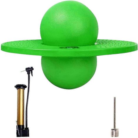 ZOTD -Ballon sauteur avec poignée et pompe – jouet rebondissant pour enfants et adultes, charge maximale 100 kg, pompe à air incluse pour un gonflage facile, vert, rond (1/5)