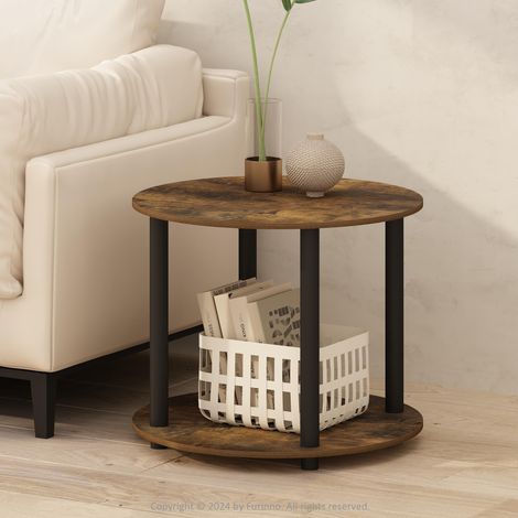 Table d'appoint Ronde à 2 Niveaux avec étagère Ouverte, Table de Nuit, Table de Chevet, Assemblage sans Outils, pour Salon, Chambre, pin ambré (1/5)