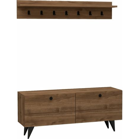 Set mobili da ingresso Kailua 521, Noce, 113x30cm, Truciolare laminato, Da terra, Montaggio a parete (1/4)
