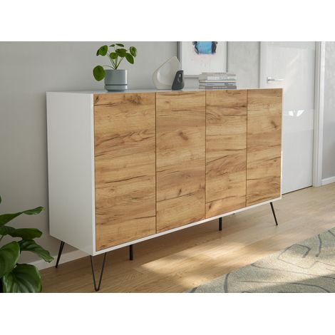Kommode Maxim XL 155cm 4 Softclose Türen Weiß/Eiche Front