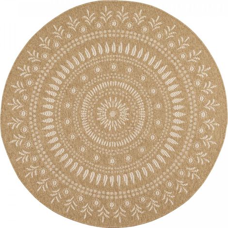 Tapis extérieur kilim Ø160cm beige et blanc rond JUTE ART 6 (1/3)