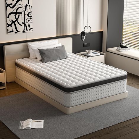 Matelas Hybride 120x190 cm DEWINNER, Epaisseur 25 cm, Ressorts Ensachés Mousse à Mémoire de Forme, 7 Zones de Confort, Dureté Moyenne, Certifié Oeko-TEX, Soutien Parfait et Durabilité, Matelas Adulte (1/5)