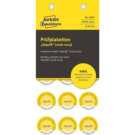 120x Prüfplaketten Geprüft 2018-2023 20mm Gelb Vinyl (1/4)