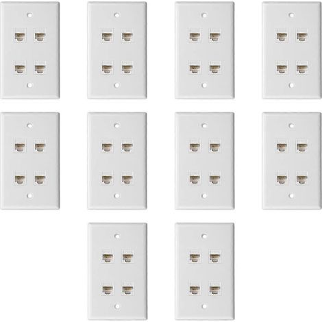 Packung mit 10 Cat-6-Ethernet-Wanddosen mit 4 Buchsen-zu-Buchsen-Anschlüssen, kompatibel mit Cat6/5/5e. Abnehmbare Frontplatte für einfache Installation. (1/5)