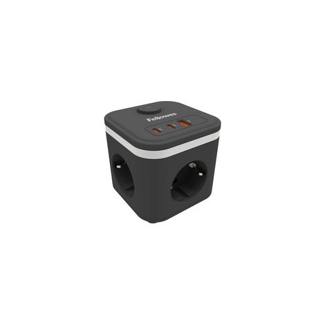 FELLOWES POWER CUBE BLOC MULTIPRISE COMPACT AVEC 3 PRISES DE TYPE F, 2 USB-C, 1 USB-A, 2 M DE CÂBLE ET INTERRUPTEUR MARCHE/ARRÊT