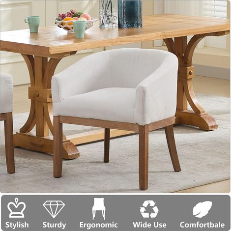Chaise de salle à manger, en chenille, avec Chaises d'appoint de 19 po de large pour salonaccoudoirs et pieds en bois, style moderne, beige (1/5)