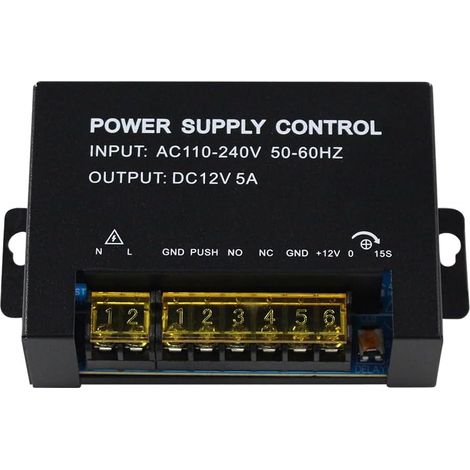 Système de contrôle d'accès - Alimentation spéciale - Transformateur 12 V CC - Sortie pour Serrure de Porte électrique - Entrée 110-240 V AC (12VDC/5A) (1/5)