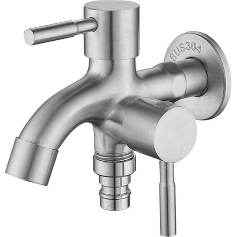 1/2 Inch Double Faucet, Stainless Steel Washing Machine Spout, 1 in 2 Multifunction Garden Faucet (1/5)