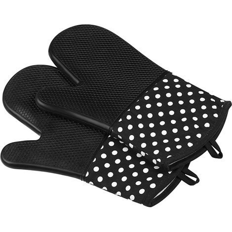 Gants et maniques Gants de Cuisine Résistant Gants de Four à la Chaleur en Silicone avec Doublure Isolante Barbecue BBQ Gants pour Cuisson Pâtisserie Four à Micro-Ondes Lave-Vaisselle Une Paire Noir à (1/5)