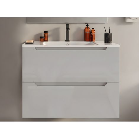 Meuble simple vasque suspendu - Blanc - 80 cm - STEFANIE