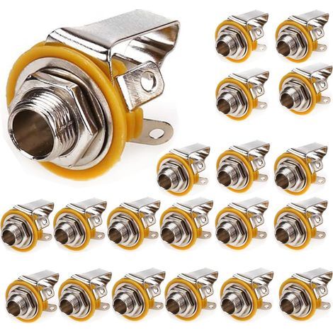 20Pièces Prise d'entrée Guitare Jack Femelle 6.35mm, 1/4" souder connecteur Femelle 6.35mm,Connecteur Montage sur Panneau stéréo TRS 6,35mm (1/5)