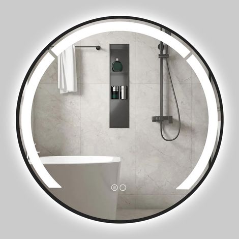 Miroir de Salle de Bain avec éclairage, 60 cm, LED, Fonction Anti-buée, Miroir Mural avec 3 Couleurs de lumière et luminosité réglable, Miroir de Salle de Bain (1/5)