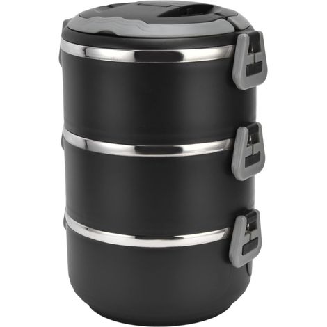 Lunchbox aus Edelstahl 304 für Schüler, dreistöckige isolierte Bento-Box, schwarze, mehrstufige isolierte Lunchbox, kreative tragbare Lunchbox, Lebensmittelbehälter mit drei Fächern (1/5)