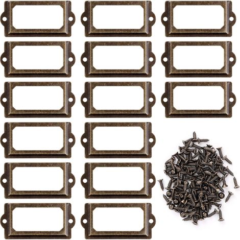 Porte-étiquettes en Métal, 30 Pièces Cadre Étiquette avec Vis, Bronze Rétro Porte Poignée Cadre pour Meubles, Tiroirs, Armoires (1/5)