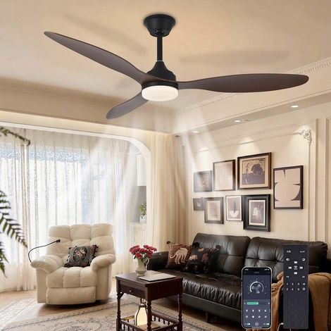 Plafonnier Ventilateur LED, bois de pêcher noir 106CM,Ventilateur Plafond Avec Lumière, Ventilateur De Plafond Silencieux Avec Télécommande,6 Vitesses, Réversible, Pour Le Salon/La Chambre (1/5)