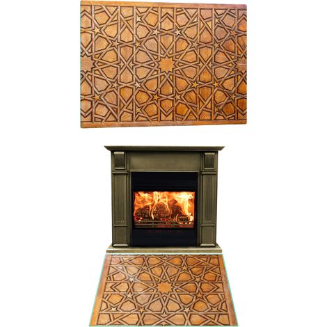 SOPORTE DE CRISTAL PARA CHIMENEA, CRISTAL TEMPLADO, DIMENSIONES 52x30cm, MOSAICO GRÁFICO. (1/5)