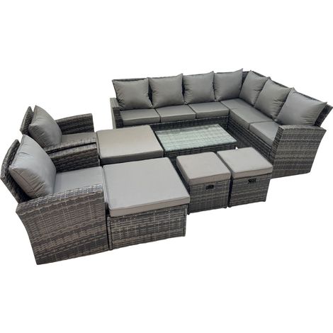 Fimous Rattan Garden Outdoor Furniture Set 12 Seater Garden Sofa Coffee Table Set with Chair 4 Footstools Dark Grey Mixed (1/5)