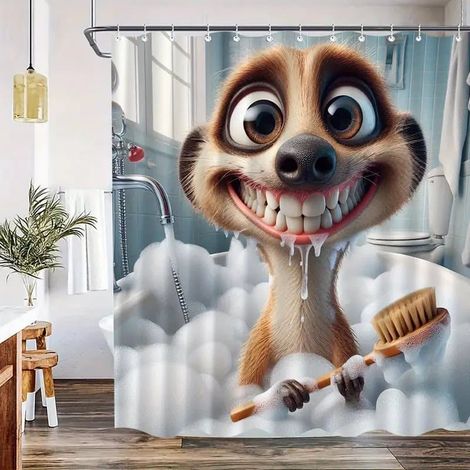 Rideau de douche Suricate Joueur, rideau de salle de bain avec crochets, polyester lavable en machine 90x180cm (1/4)