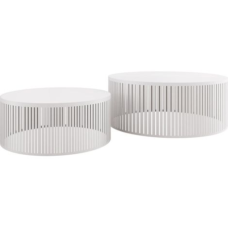 Conjunto mesa de centro Prunis, Blanco, 30x0x0cm, Diámetro: 75, Aglomerado laminado, Redonda