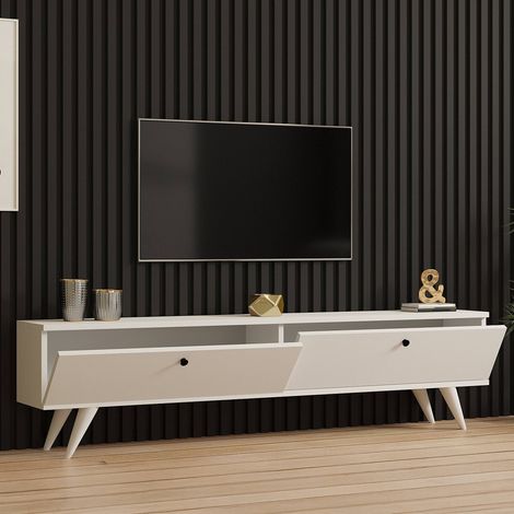 Mobile Porta tv Atestino, 2 Ante, 2 Vani, Apertura a Ribalta, 160x25x40h cm Bianco (1/5)