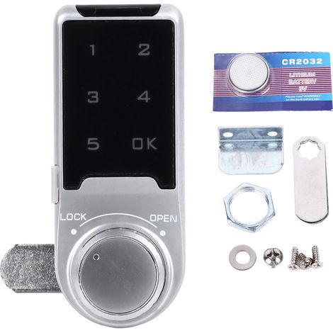 Ortviai Serrure de cabinet à code digital tactile T9 argent 30mm (avec batterie)