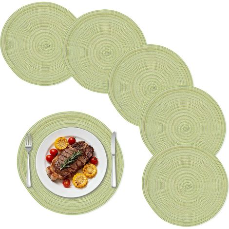 Lot de 6 sets de table ronds en coton tissé, 30 cm, résistants aux taches et à la chaleur, lavables. (1/5)